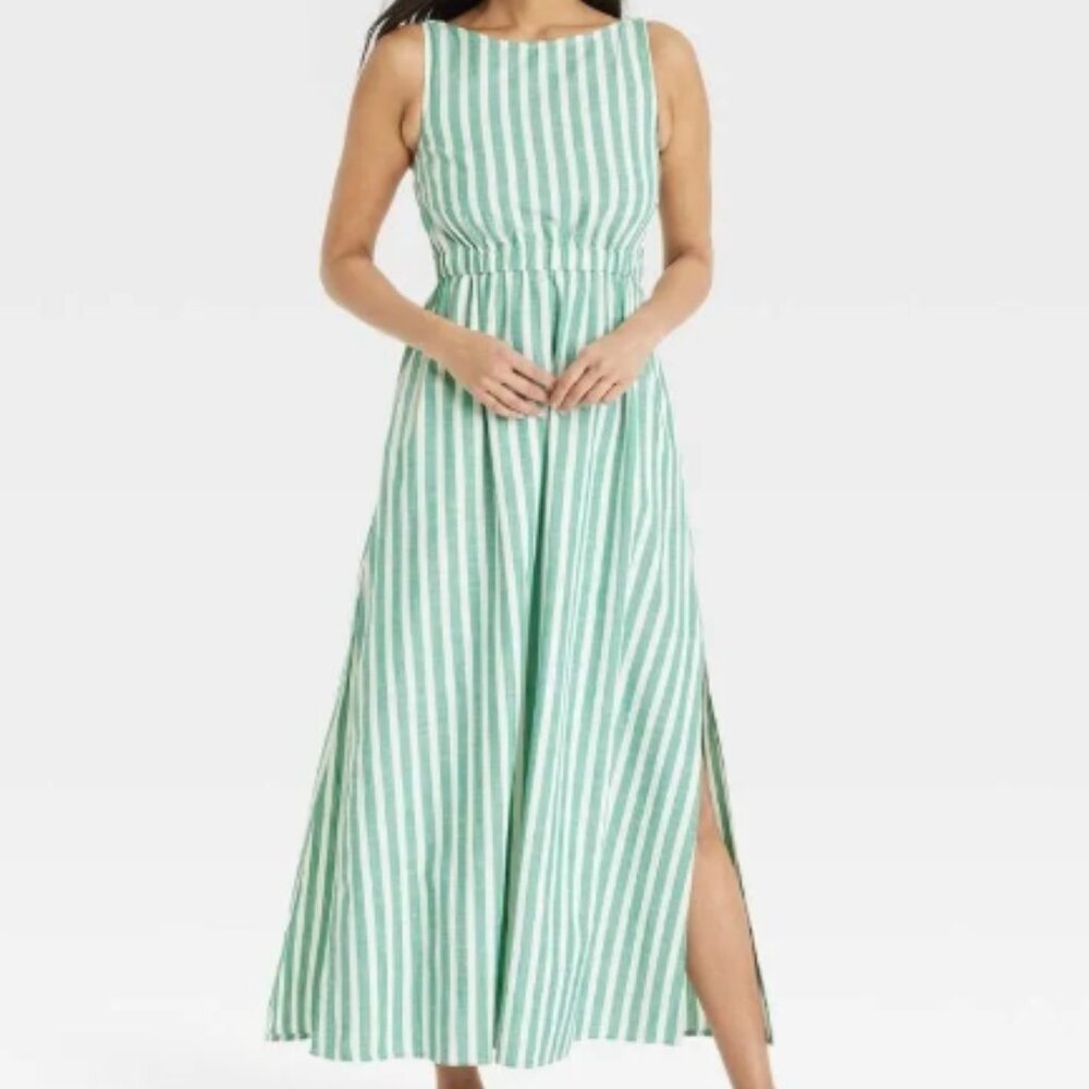 Universal Thread Women's Maxi A-Line Dress Green Striped XL